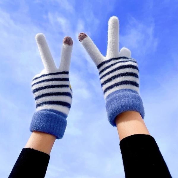 1 par kvinnor plysch handskar Färg Kontrast Håller Varm Elastisk Känslig Vinter