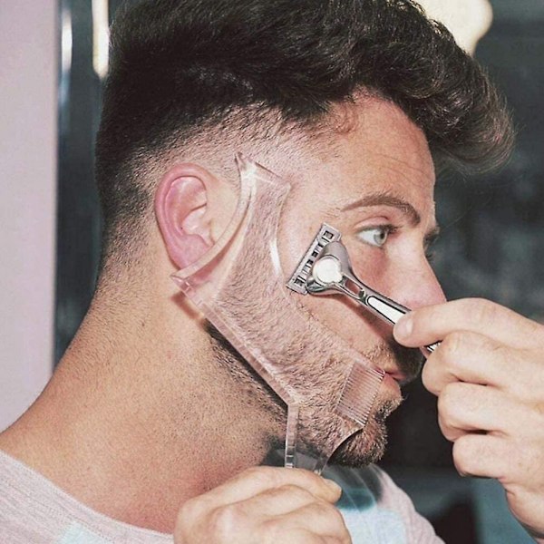 Skjeggguide Shaper Tool eller Clear Stencil Kompatibel med Trimming og Barbering, Stencilmodellene med 4 Pleielinjer og Bartkam, 2stk
