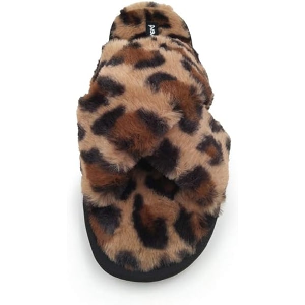 Kvinners kryssbånd slip-on åpne tå fuzzy hussko 7-8 tommer.