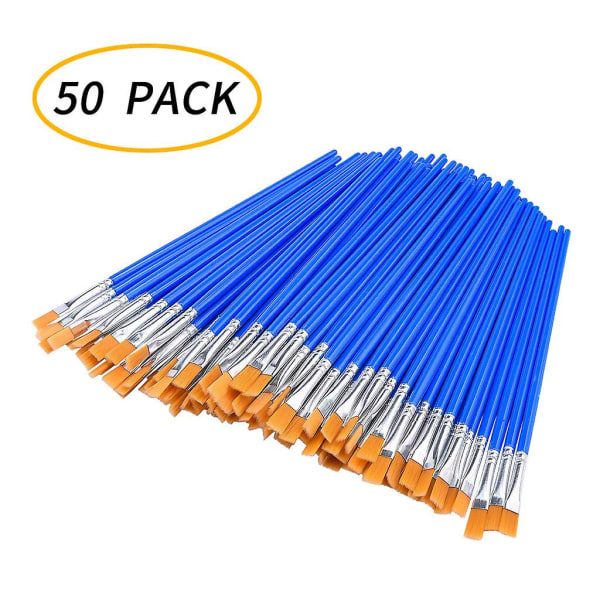 50 Pcs Flat Paint Brushes, Small Brush Bulk For Detail Painting