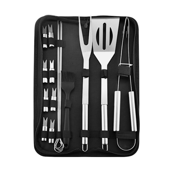 16 deler grillutstyr, grillsett, grilltilbehør, grillveske, sølv, 38*15,5 cm