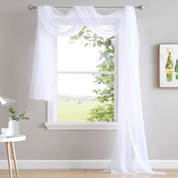 Gennemsigtige baldakin seng gardiner paneler - Hjem dekoration gennemsigtig voile slør Valance til bryllup (1 panel, 1.5*6m, hvid)