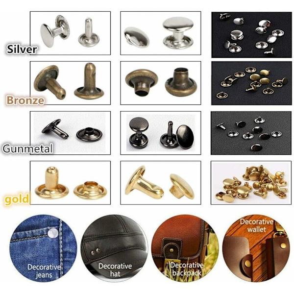 Lädernitset 3 storlekar Dubbla nitar Rörformiga metallnitar med 3 delar Fixeringsverktyg och stanspliers för läderhantverk DIY-nitar 4 färger (480 st)