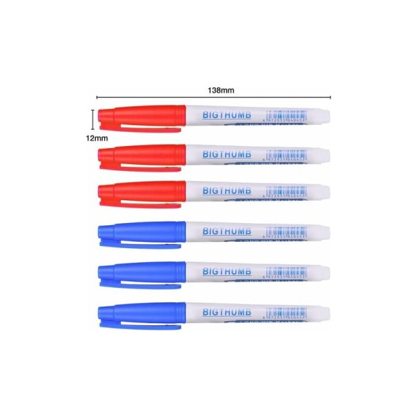 6 stk dype hullmarkører, snekkermarkørpenn, 30 mm fin spiss permanent markør