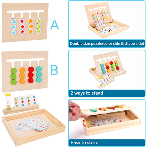 Montessori pedagogiska leksaker Slide Puzzle Färg & Form Matchning Hjärngympa