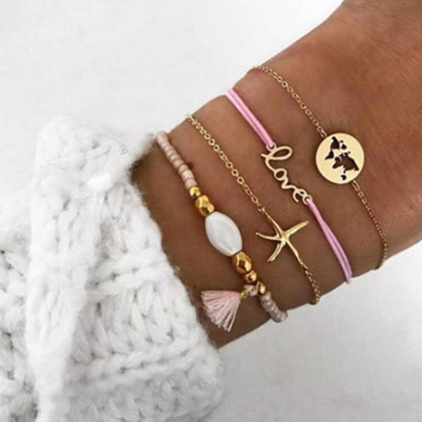 5 stk. armbånd til kvinder, hule lotus-smykker, justerbare, lyse glans