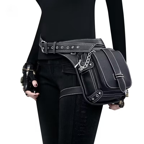 Steampunk midjeväska Fanny Pack Fashion Gothic Läder Axelväska Messenger Bags Lår Ben Höft Holster Handväska Resepåse Vandring Sport Kedjeväska för Kvinnor Män