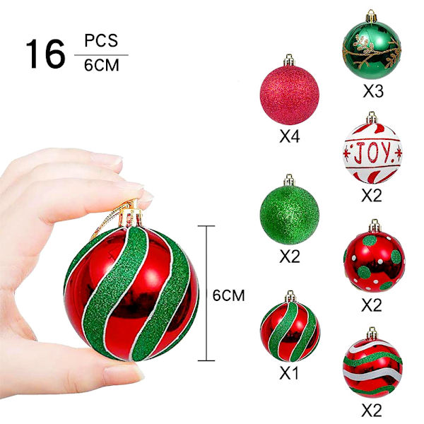 Set med 16 oförstörbara julgranskulor 6 cm