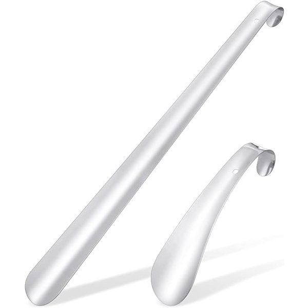 2 stk. metalsko, (42cm+15cm), langt skohorn, skohorn i rustfrit stål
