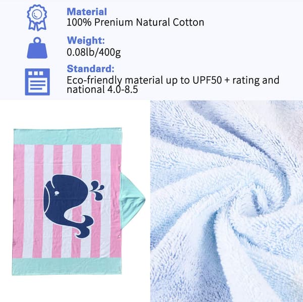Barnehette med hette Rosa og Blå 100% Bomull Ultramyk og Superabsorberende(B