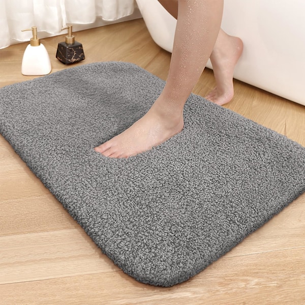 Bath Mat 40 x 60 cm, Absorbent Non-Slip Bathroom Mat, Bathroom Rug, Soft Shower Mat, Machine Washable Microfiber for Bathroom, Toilet (Gray)