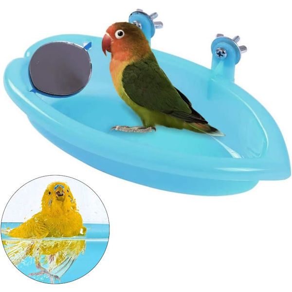 Fågelbadkar med spegel, fågelbur duschtillbehör, fågelspegel badkar, badkar för fåglar, fågelbad badkar badrum, papegoja badkar fågelbur tillbehör