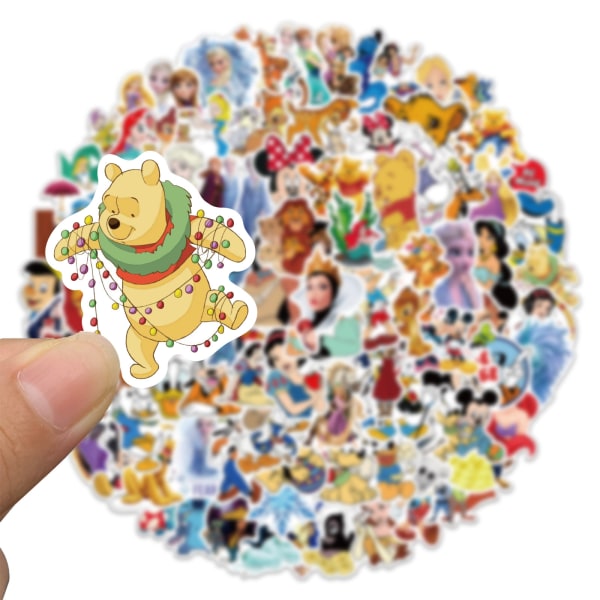 100 stk Disney-klistremerker for barn - Prinsesseklistremerker - Søte tegneseriefigurer - Klistremerker for film - Dekorative klistremerker for barn, tenåringer og voksne - Vanntette klistremerker for vannflaske, bærbar PC, bagasje