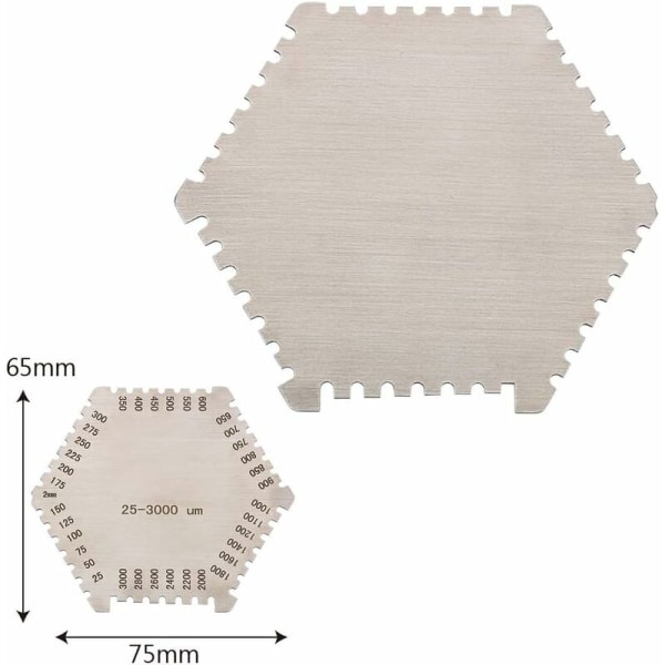 Rustfritt stål våtfilm tykkelsesmåler - Heksagonal - 25-3000um - for måling av tykkelse på maling, lakk og andre belegg - Høy nøyaktighet
