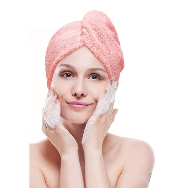 3-pak Superabsorberende Mikrofiber Håndkle, Vridd Turban, Hurtigtørkende Håndkle med Knapper, Badeløkke, Hette for Tørt Hår (Grå, Rosa, Blå)