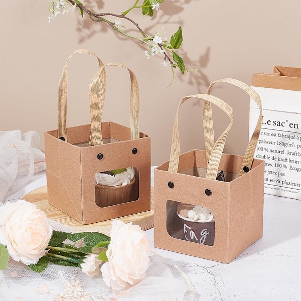 Pakker med firkantede papirsgaveposer med håndtag, små indkøbsposer til babyshower, bryllup, fødselsdag, blomsterbutiksemballage, 10x10cm
