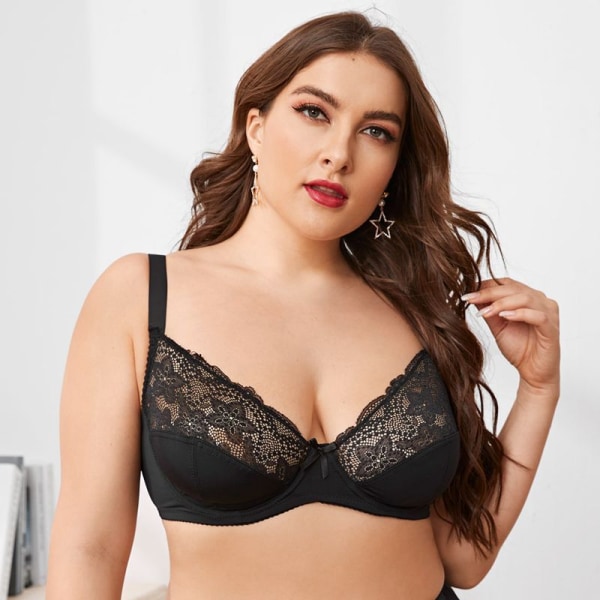 Dækkende minimizer bh med bøjle og blonder til kvinder - Støttende plus size bh'er til kvinder 42/95E sort