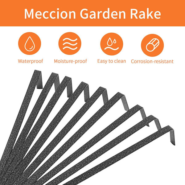 Mini Have Rake 16 Tommer 9 Rod Stål Hånd Vifte Løvrive med Ergonomisk Komfortabel Greb & Rustbestandig - Professionelt Havearbejde Værktøj