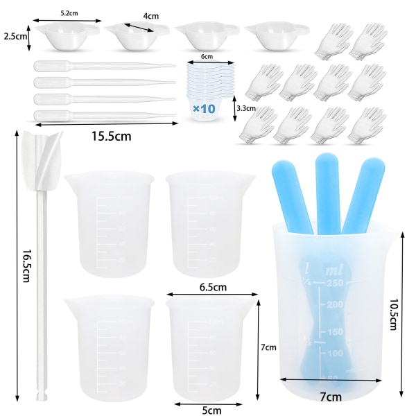 Silikoninen hartsimittakuppisarja - 250 & 100 ml mittakuppia, silikonia