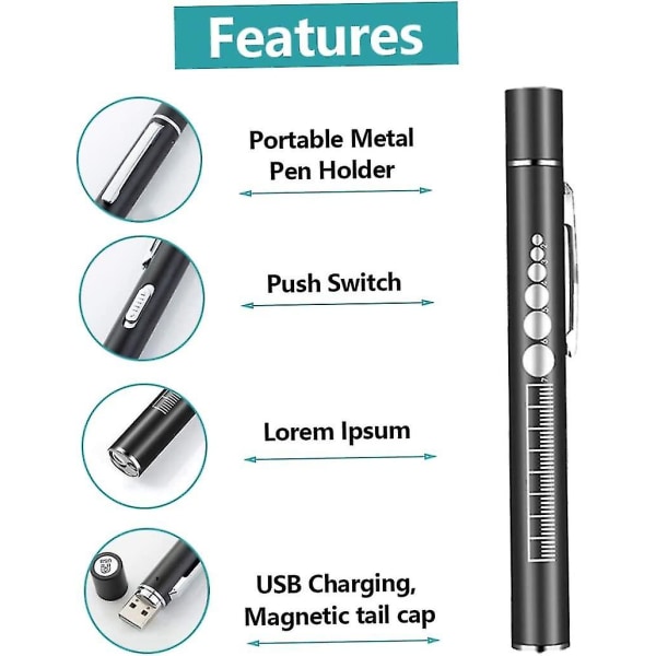 Pen Light Portable Dual Light Source Led Pen Torch Oppladbar Penlight Wi