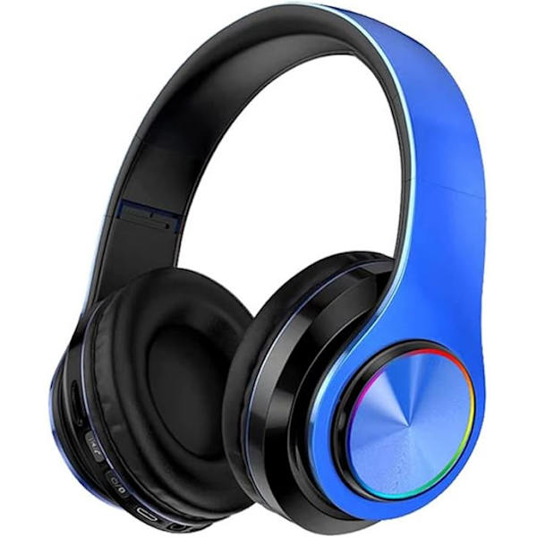 Foldbare Bluetooth-hodetelefoner - Trådløst over-ear-headset med LED-lys og innebygd mikrofon, Hi-Fi-bass, stereolyd for musikk, spill og DJ