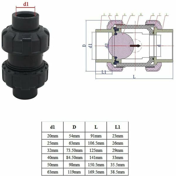 Kulkontrollventil 20 25 32 40 50 63mm simbassäng backventil anti backflo