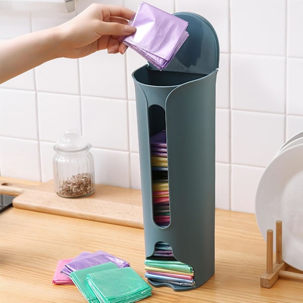Veggmontert søppelposeholder rullholder søppelposeoppbevaringsdispenser veggmontert plast søppelposeorganisator oppbevaringsorganisator（blå,30,5*9*9cm）