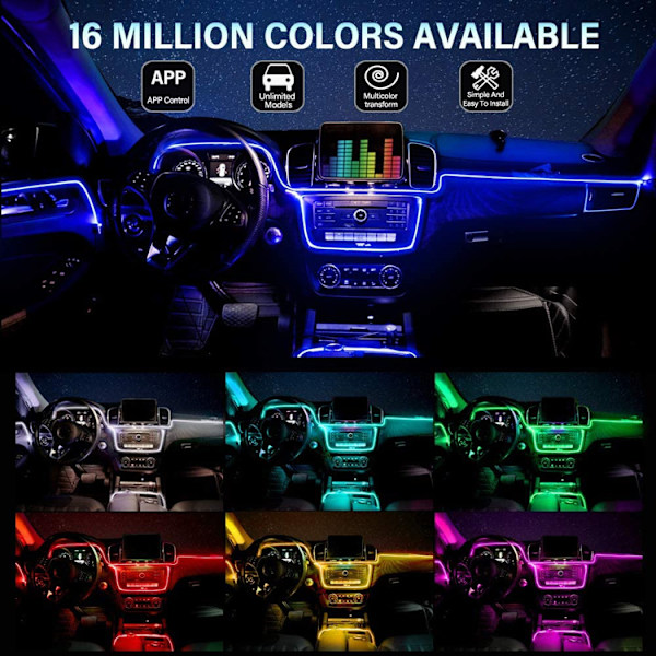 Bilens indvendige lys, bil LED Lumineus Strip, med Bluetooth APP-styring, Mu