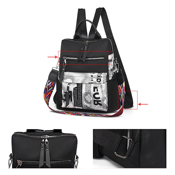 Ryggsäck Dam Handväska Mode Oxford Axelremsväska Portabel Reseryggsäck Stöldskydd Crossbody Väska för Kvinnor Flickor