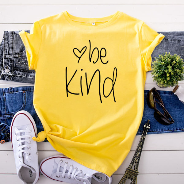 Gul T-skjorte, Dame T-skjorte Casual Bomull Kort Erme V-hals Grafisk T-skjorte Topper Tees, Gul, L