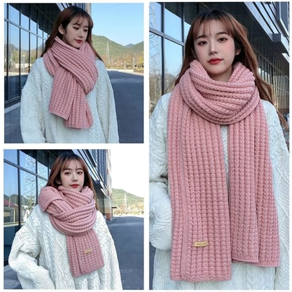 Vinter Chunky Knitted rosa Halsduk Mode Solid Färg Mjuk Varm Lång Halsdukar