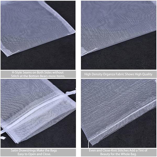 100 stk. store organza gaveposer, 20 x 30 cm smykkeposer gaveposer til bryllup med snøretræk til fødselsdagsfest julegaveindpakning (hvid)