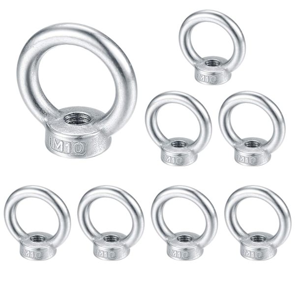 M10 øjebolt, løfteøje, 304 rustfrit stål ringmøtrik, øjeboltskruemøtrikker - 8 stk.