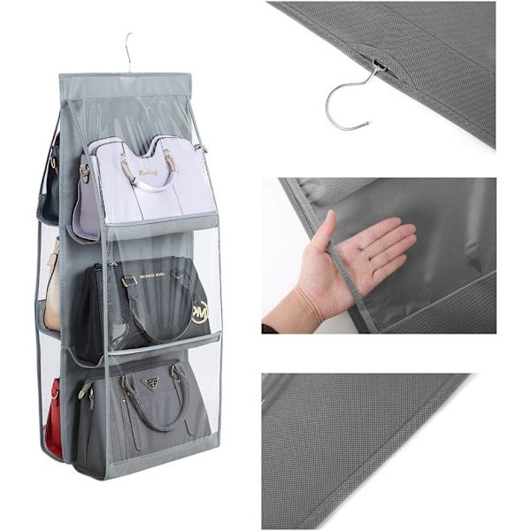 Pieces Hængende Håndtaske Organizer, Opbevaringspose kompatibel Garderobe, Skab, Organizer System, 6 Anti-Støv Lommer, Transparent Rum, Non-Woven