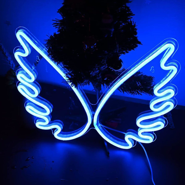 Enkelin siipi LED-neonvalot seinätaide, sininen