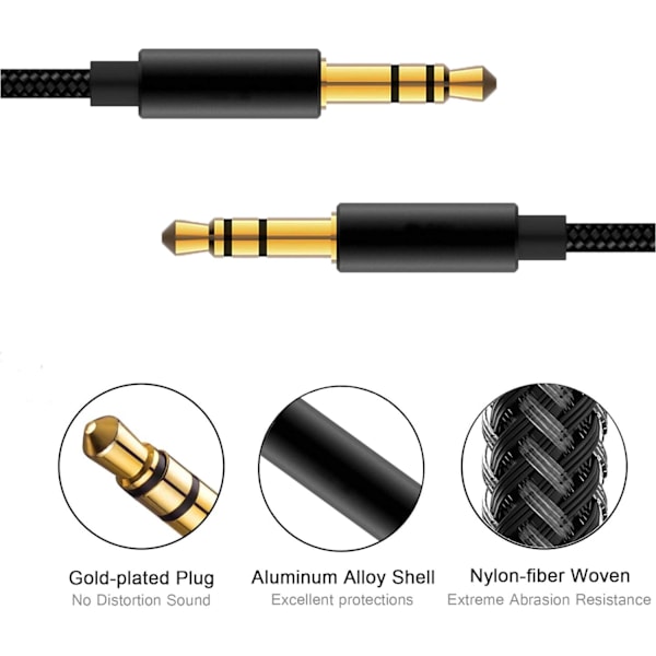 Audio-liitäntäkaapeli, 3,5 mm:n uros-uros-nailonstereoäänikaapeli