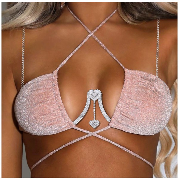 Rhinestone Body Chain Smykker Bikini Crossover Harness Body Chain Crystal C