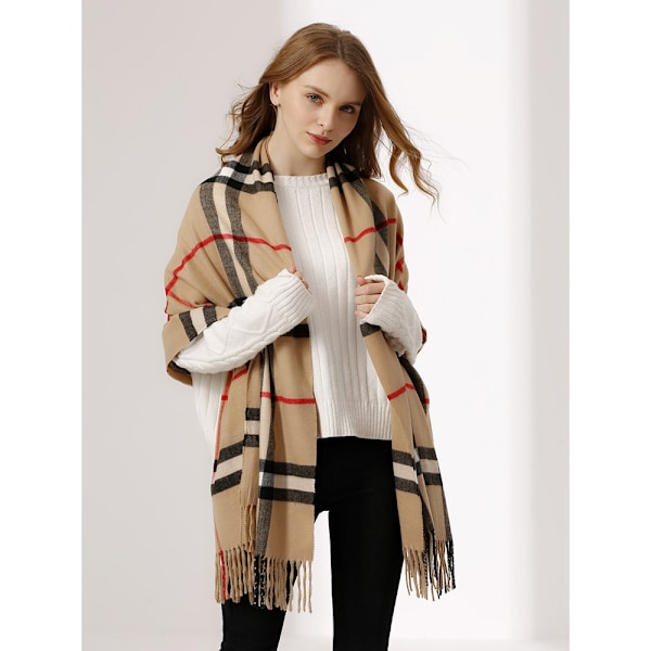 Vinter Senior Plaid Scarf Cashmere Scarf Med Kvast Til Kvinder Mænd Stor Tartan Shawl Klassisk Plaid Mønster Blød Varmt Stole