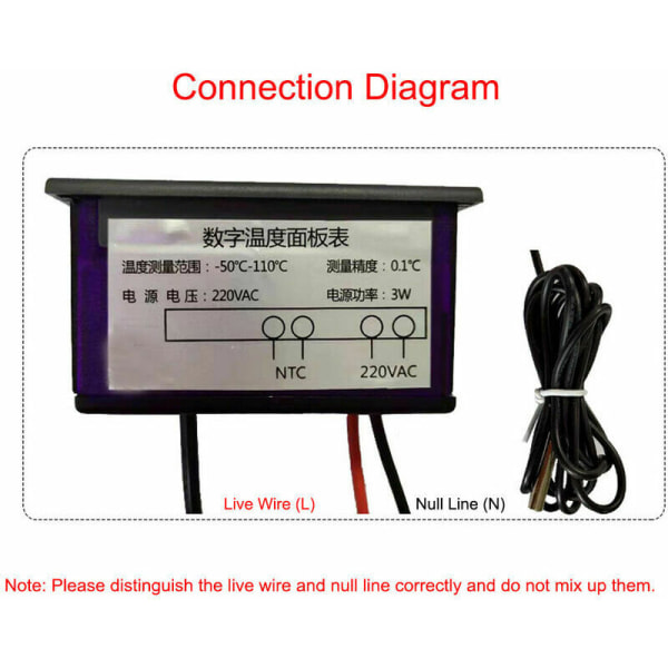 ZFX-900 Termometer Indbygget Temperaturmåler Smart Digital Temperatur Display Panel til Køleskab Fryser Koldt Kabinet, Sort