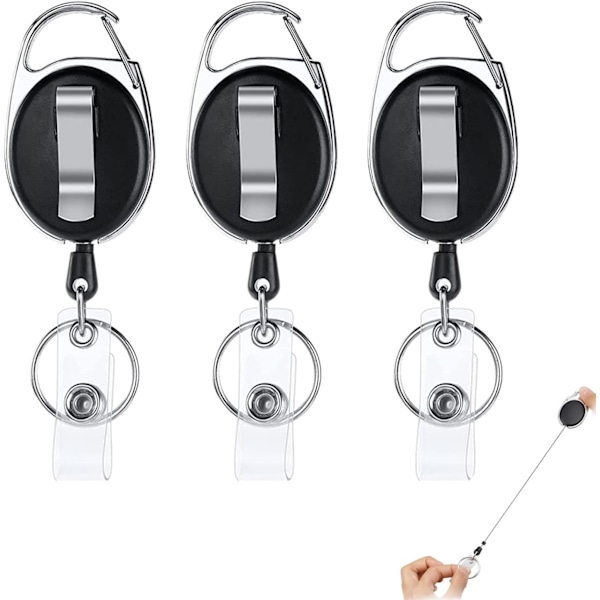Retractable Keychain [3 kappaletta], 68cm Retractable Badge Holder vahvistetulla jousella ja kestävällä narulla matkakortille, luottokorteille, housuille ja vyölle