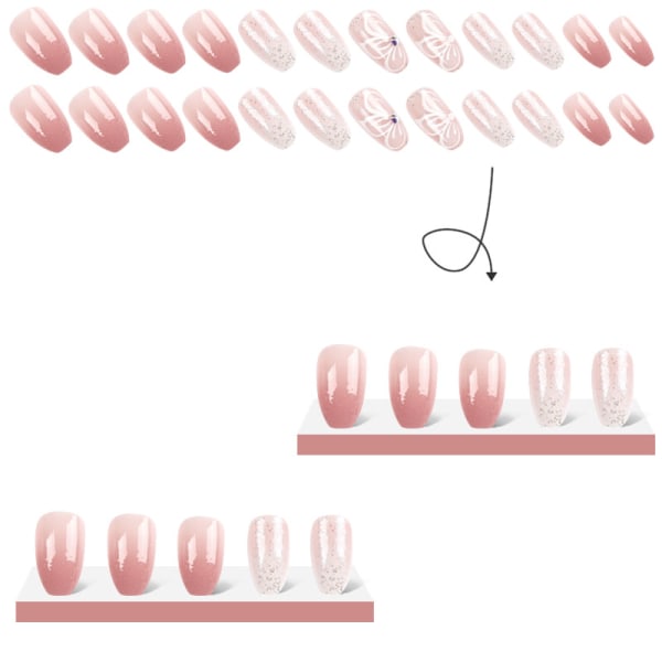 Medium Square Fake Nails Butterfly False Nails Pink Gradient Acry