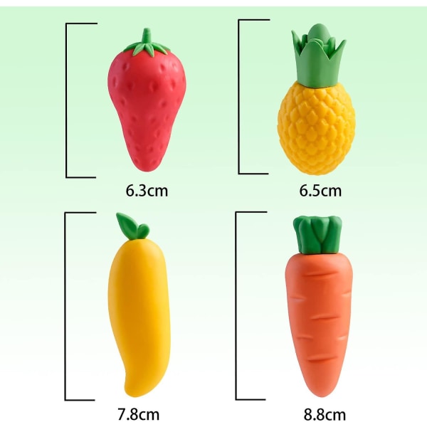 4 stk. søde frugtviskelædere, mango, ananas, jordbær, gulerod
