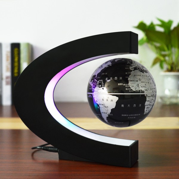 Flytende verdensklode med fargede LED-lys C-form, magnetfelt Levita