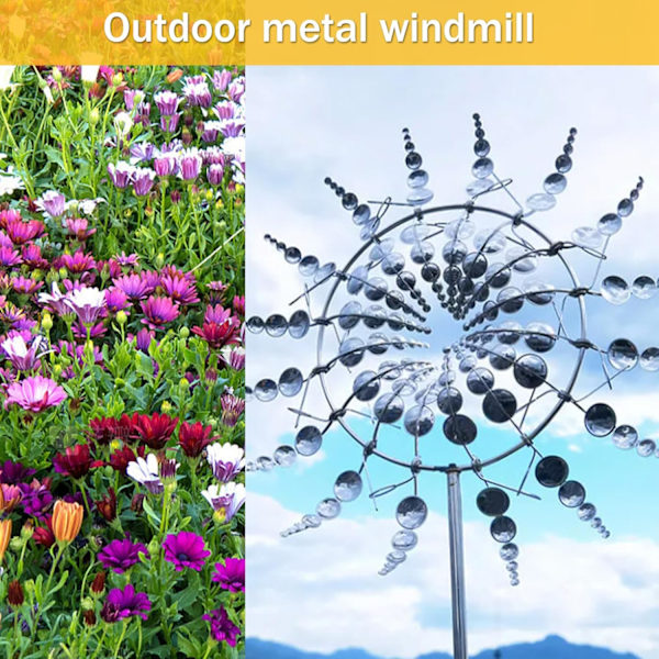 3D Metal Magic Vindmølle - Kinetisk Vindspinner til Have, Terrasse eller Plæne Dekoration