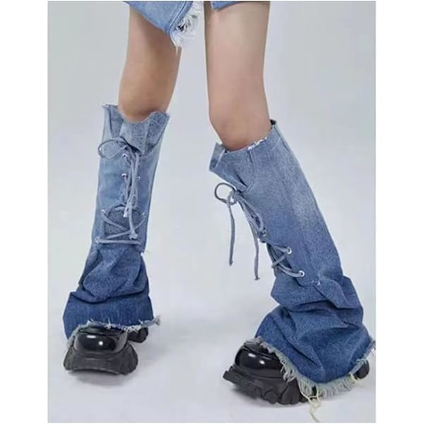 Y2K Fashion Dam Leg Warmers Strumpor Punk Rock Denim Harajuku Justerbar Knähöga Strumpor Japansk Mode Streetwear Benvärmare