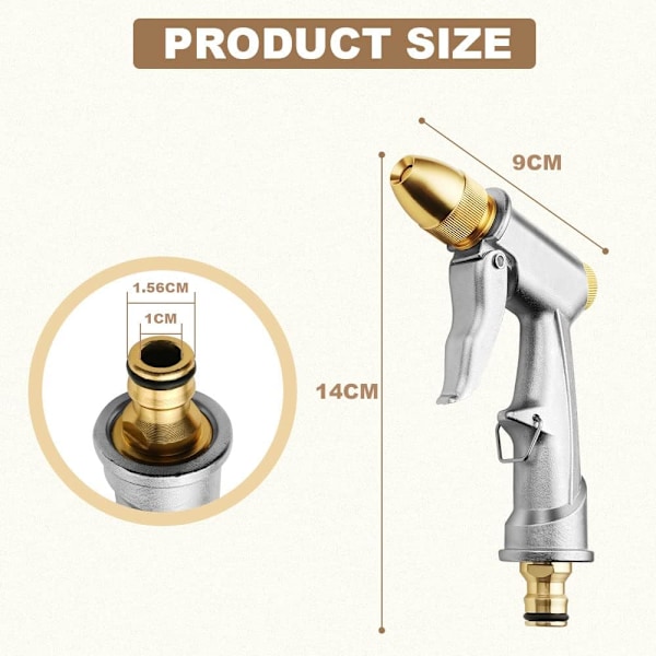 Metal Vandpistol, Højtryks Metal Vandpistol, Heavy Duty Havevandpistol med Messingdyse Bilvask, Rengøring, Have- og Plænevanding -