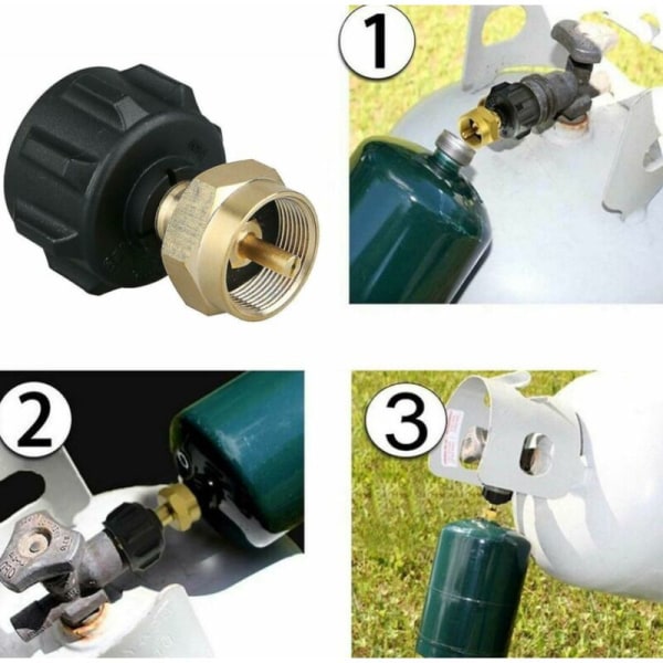 Propangas påfyldningsadapter, propangascylinder påfyldningsfitting QCC1 messing gasbeholderadapter sort, 102g