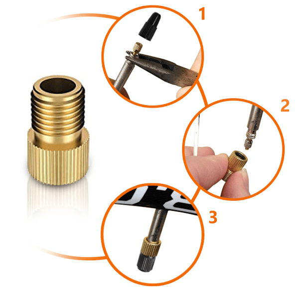Messing Presta Ventiladapter (5-pakning + 10 hetter) - Konverter Presta til Schrader for sykler, elsykler og elsparkesykler
