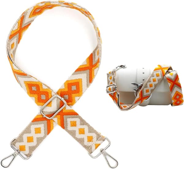 Axelrem i bohemisk stil, bredd: 3,8 cm, rem kompatibel med damväskor, axelväskor, handväskor, med karbinhake, orange