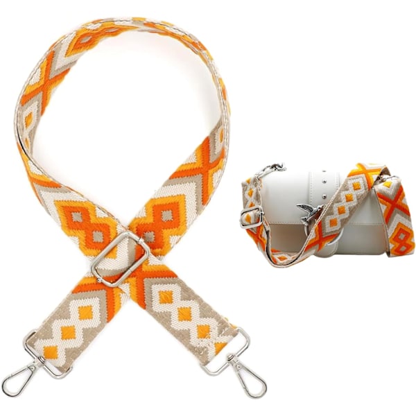 Bohemisk axelrem, Bredd: 3,8 cm, Rem för damväskor, axelväskor, handväskor, med karbinhake, Orange